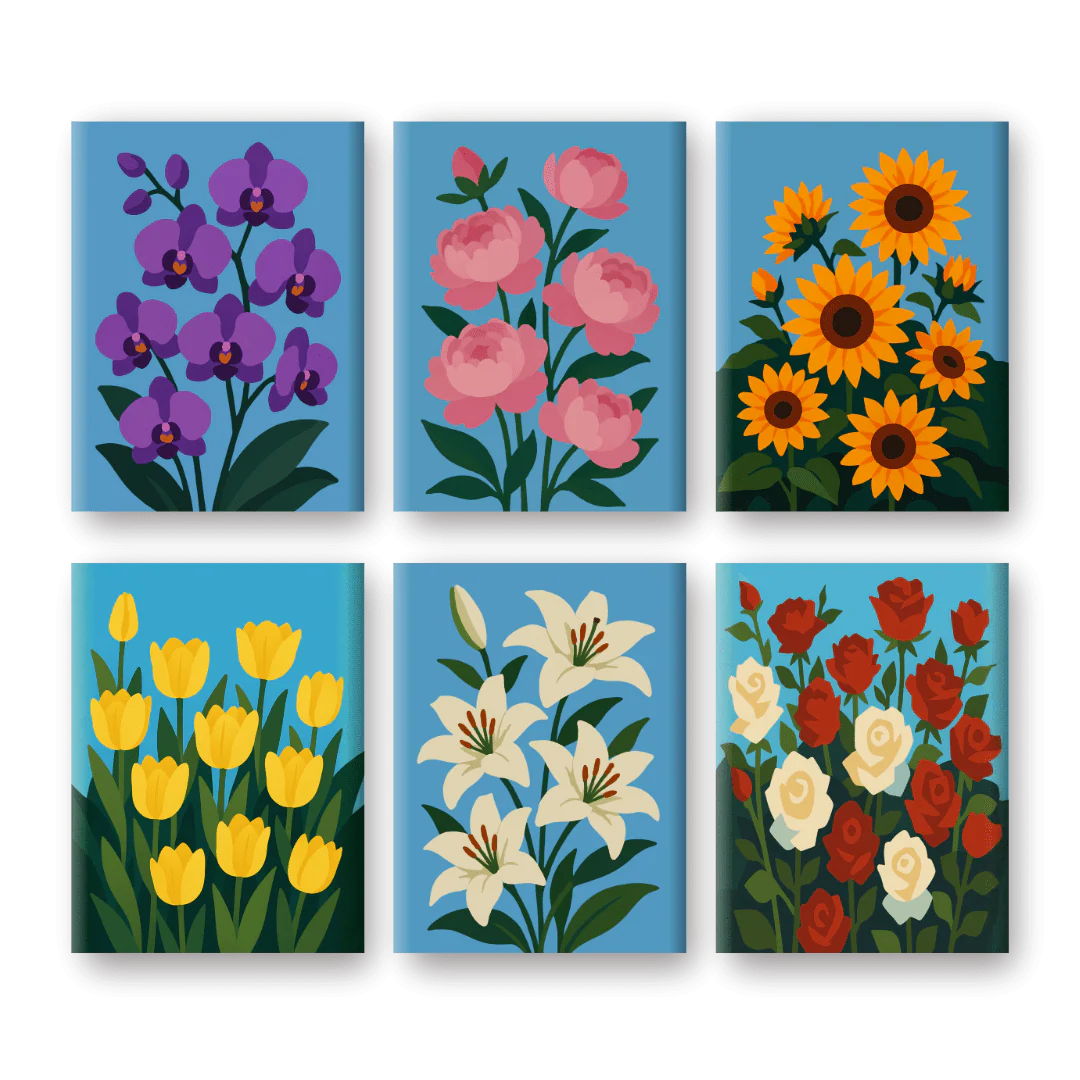 6 Mini Paintings - Beautiful Flowers Set