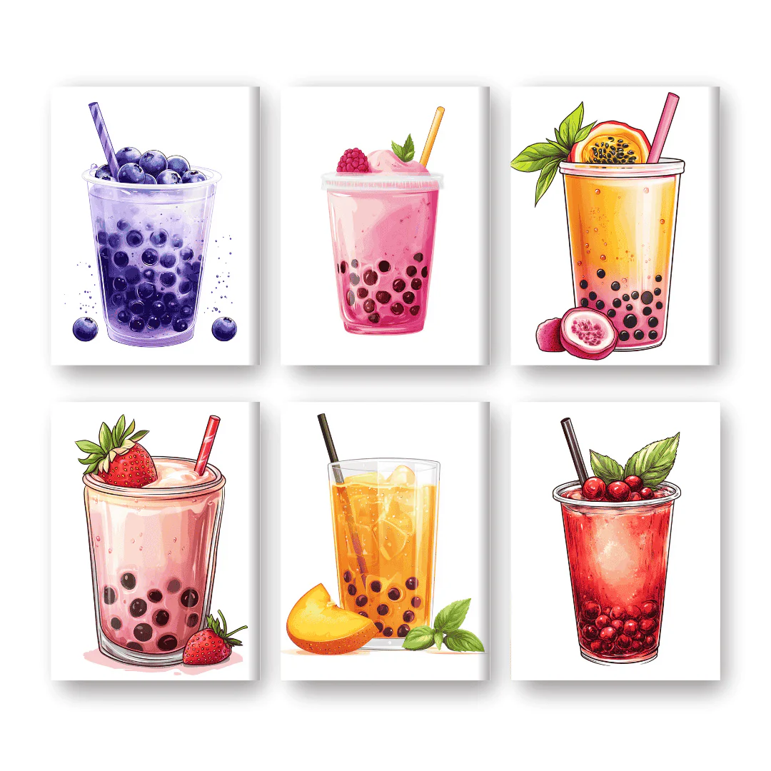 6 Mini Paintings - Bubble Tea Set