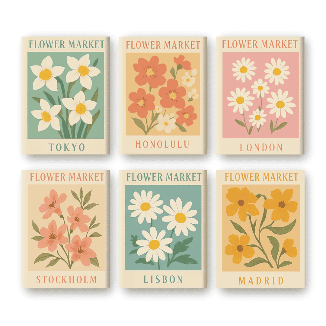 6 Mini Paintings - Flower Market Set
