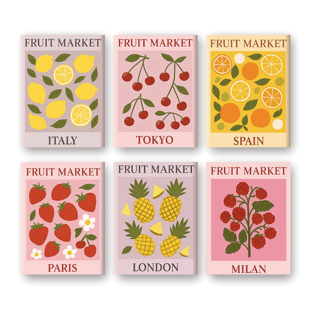 6 Mini Paintings - Fruit Market Set