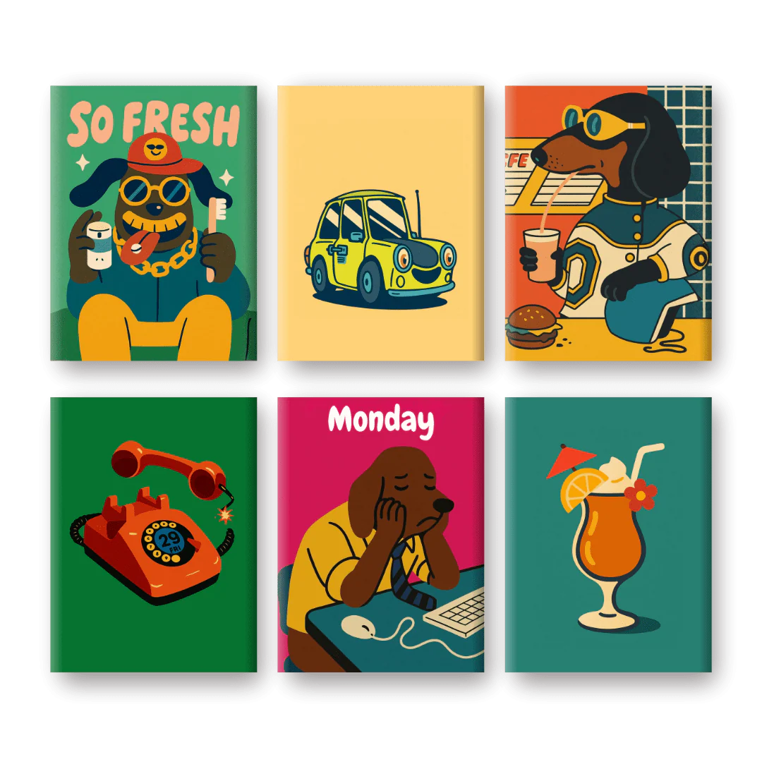 6 Mini Paintings | Funky Dogs Set