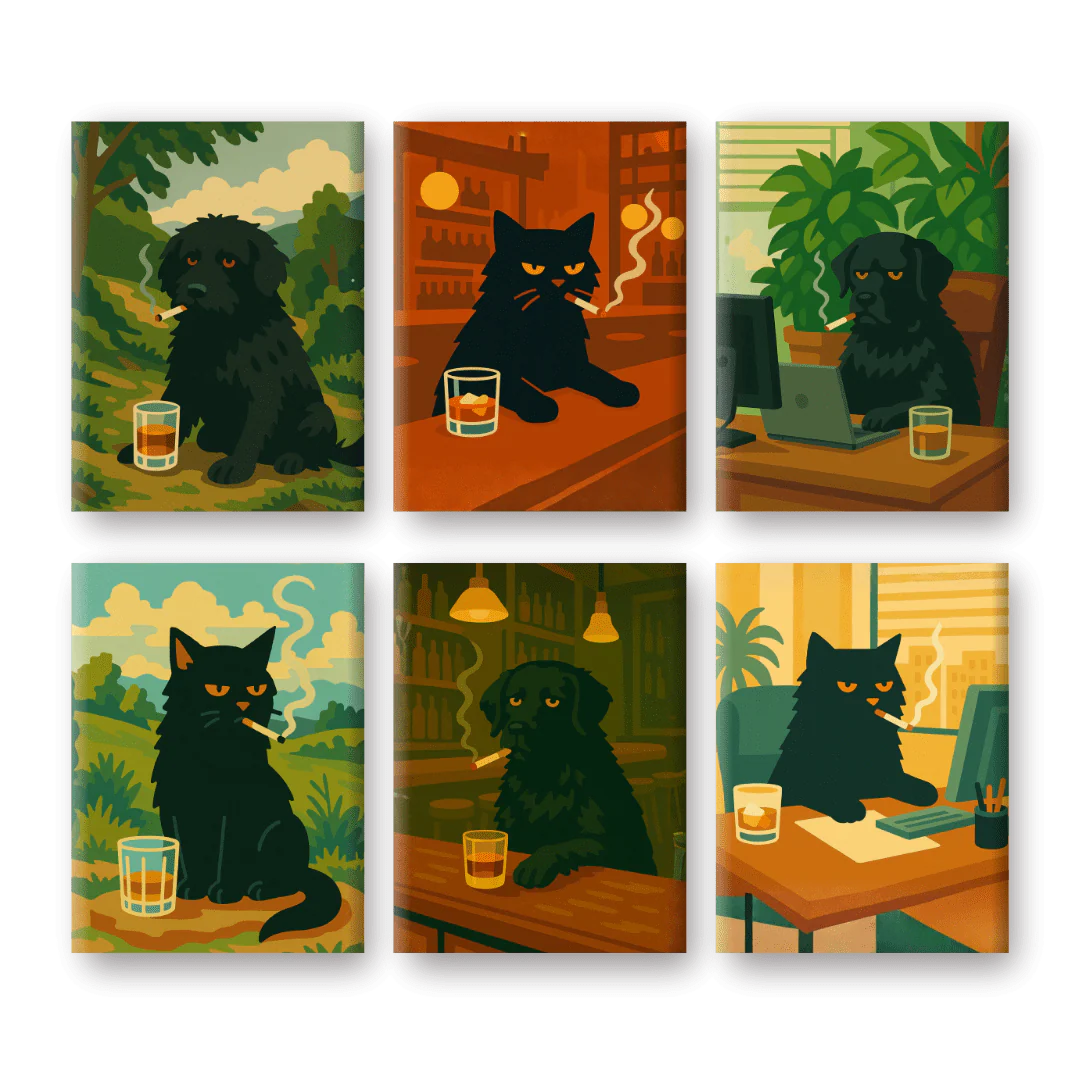 6 Mini Paintings | Grumpy Cat and Dog Set
