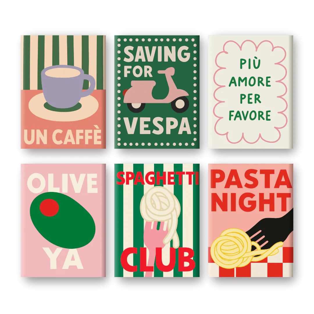 6 Mini Paintings - Italian Pasta & Coffee Set