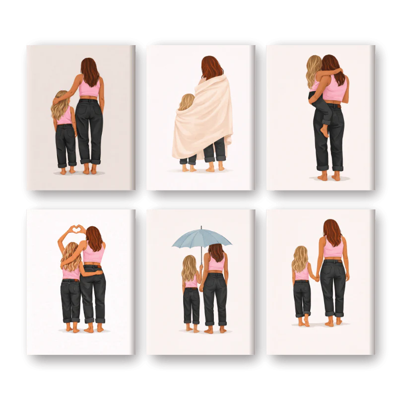 6 Mini Paintings - Mother & Daughter Love Set