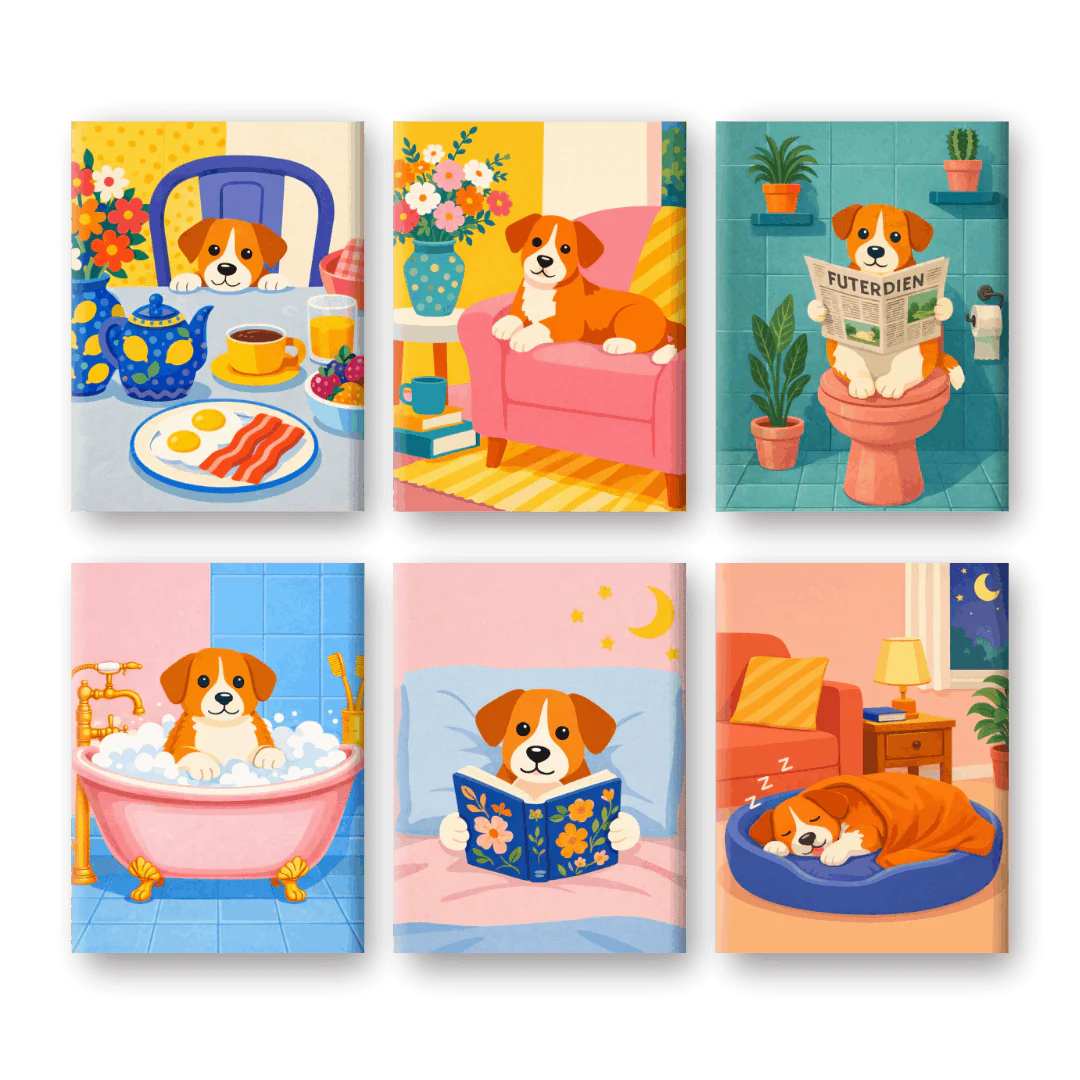 6 Mini Paintings - Puppy Routine Set