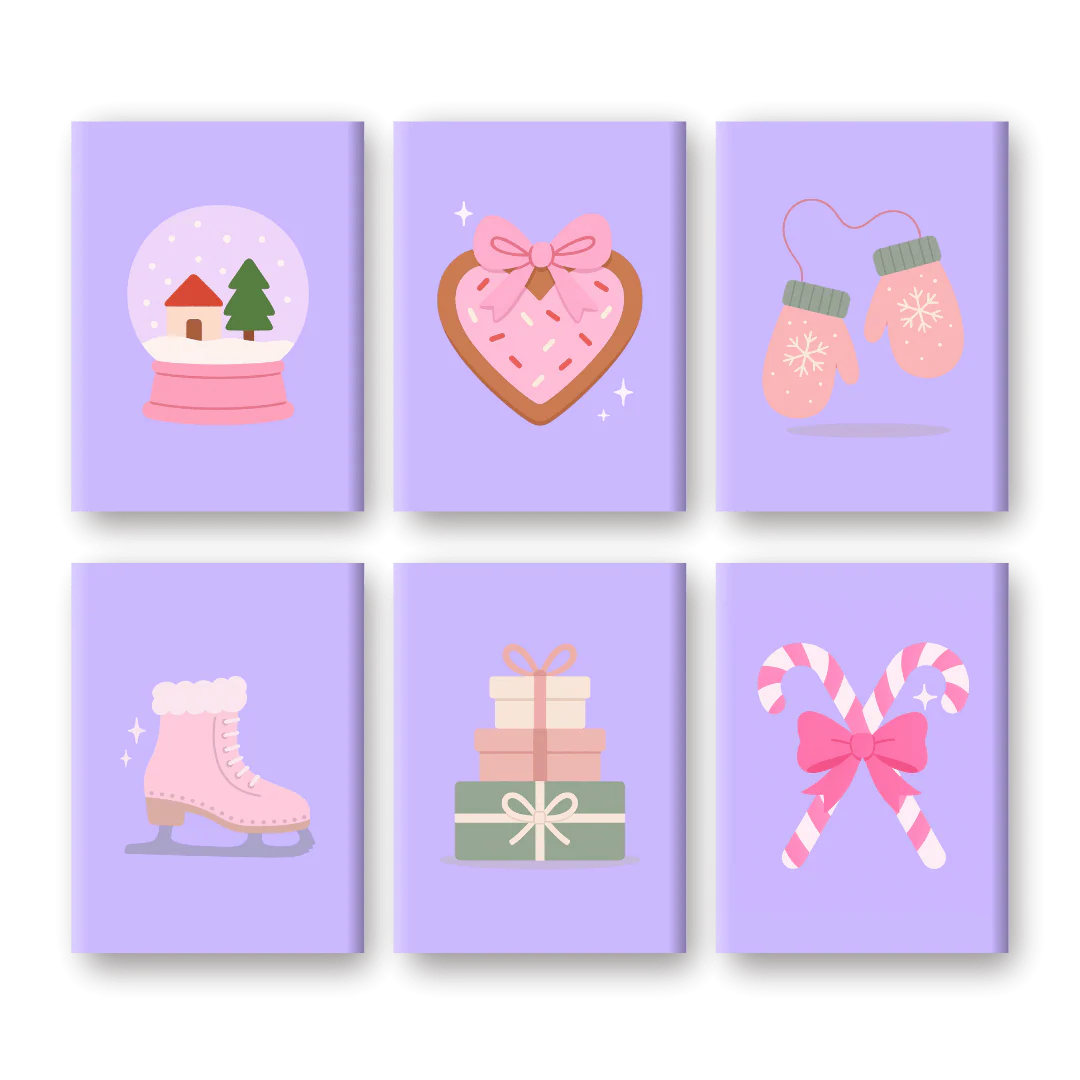 6 Mini Paintings - Purple Winter Set