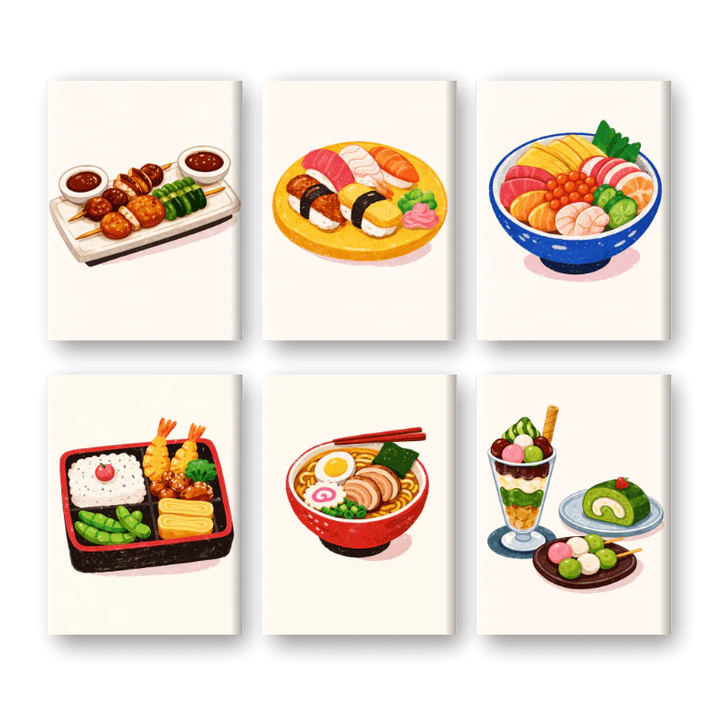 6 Mini Paintings - Sushi Dinner Set