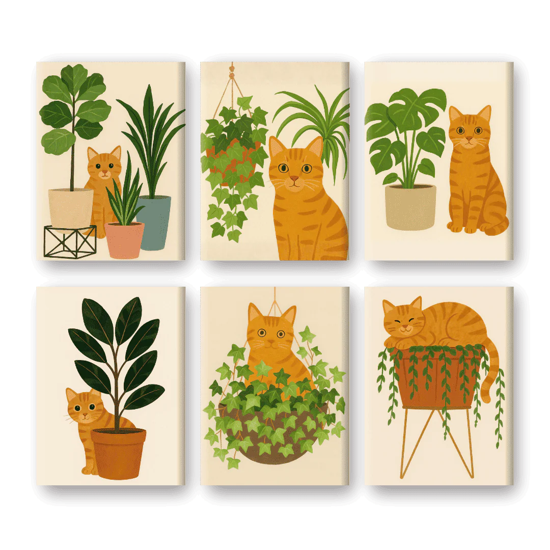 6 Mini Paintings - The Orange Cat Set