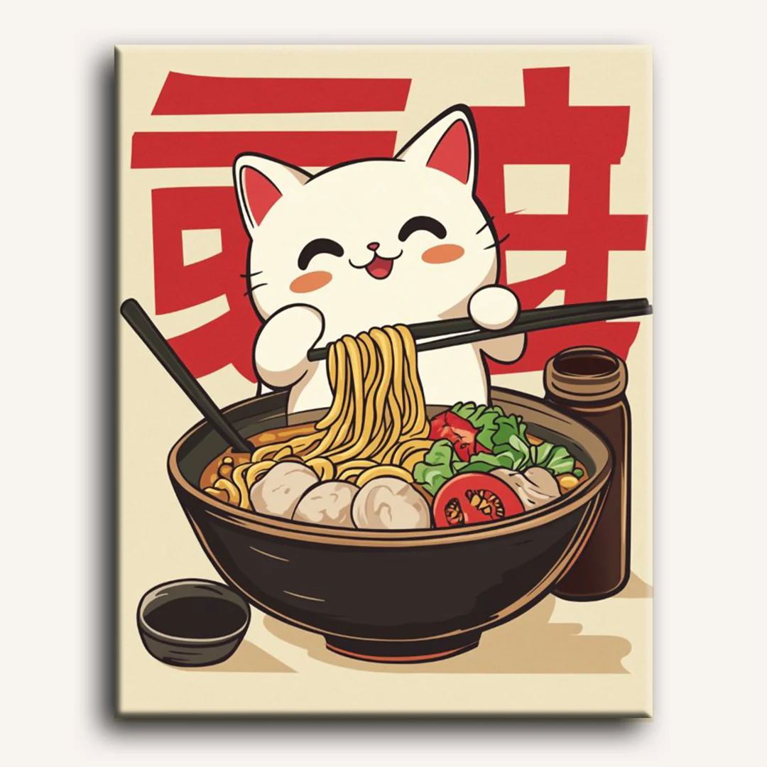 Cat in noodle bowl | Paint by Numbers - Image 2