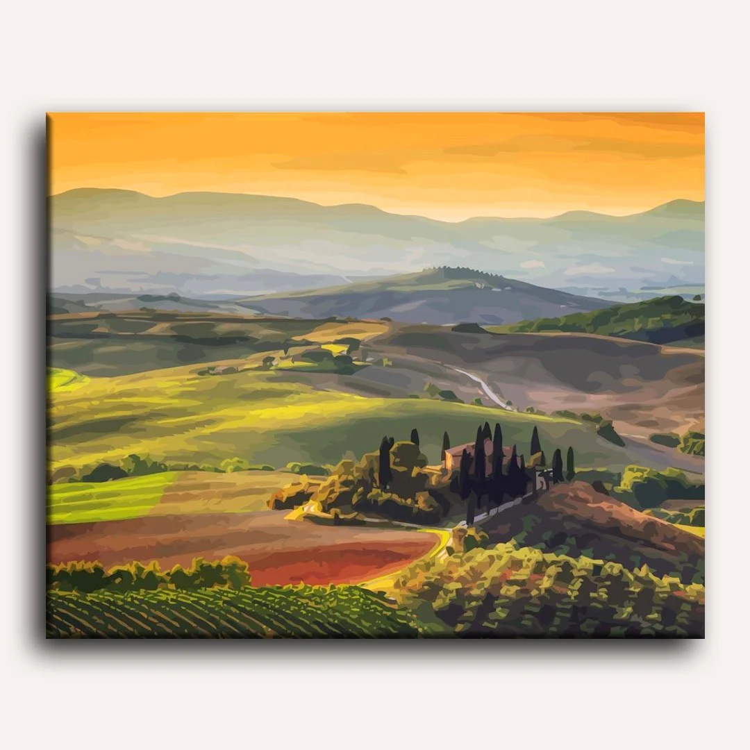 Tuscany Landscape at Sunrise | Paint by Numbers - Image 2
