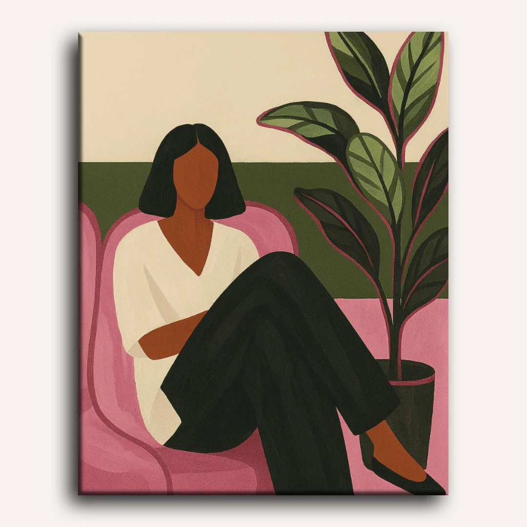 Woman and the Ficus plant | Paint by Numbers - Image 2